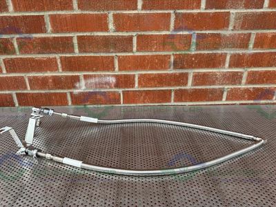 USED AIRGAS STAINLESS STEEL FLEXIBLE HOSE 39" W/ COMPRESSION FITTING, END ATTACHMENTS