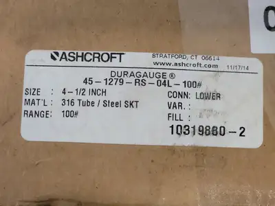 New | in-Stock ASHCROFT 45-1279-RS-04L-100 Parts (Hydraulics and Pneumatics) British Columbia CA | Lenmark #259541