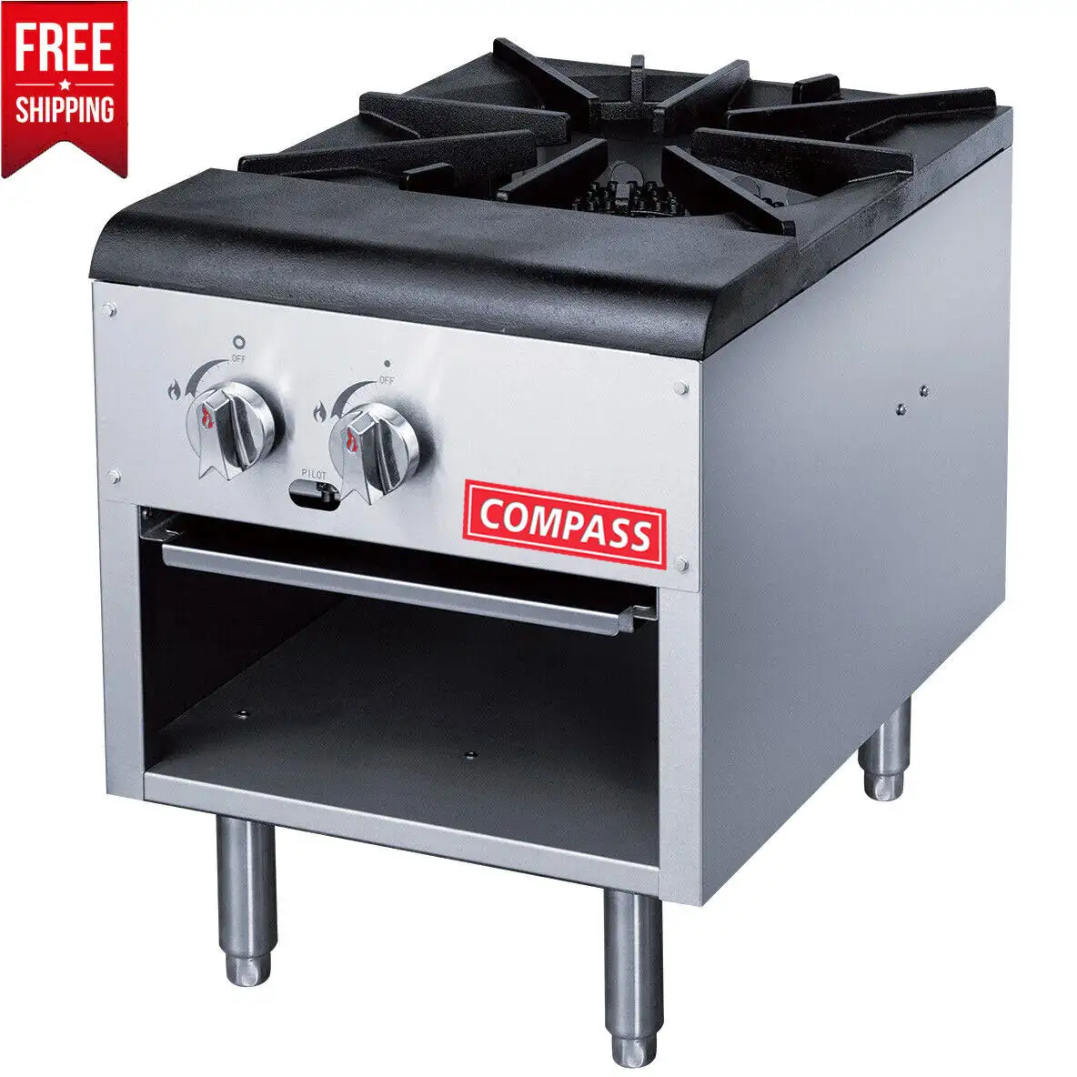 Compass DCSP1 18" Stock Pot Range – 80,000 BTU, NG/LP, Commercial Stainless Steel