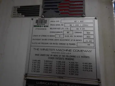 800 TON MINSTER KNUCKLE JOINT PRESS