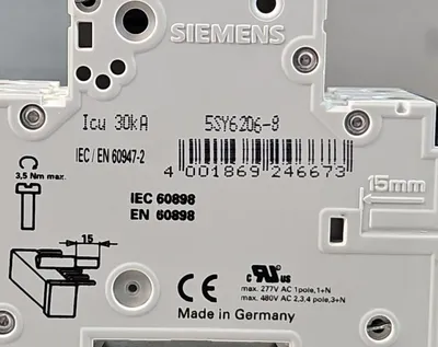 Siemens 5SY62 MCB D6 Circuit Breaker. 4C-18