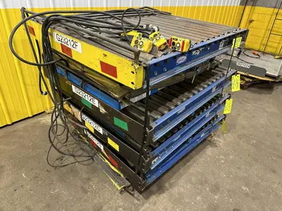 3,000 LBS X 48" X 48" ROTO-MAX HYDRAULIC SCISSOR LIFT TABLE W/ ROTARY LEWCO ROLLER CONVEYOR TOP, 110 VOLT: STOCK #20877