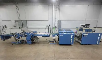 USED 2007 MBO PAPER FOLDER W/ UW UNWINDER, PANEL SHEETER SVC 520C, AND VERTICAL STACKING SVC 520S