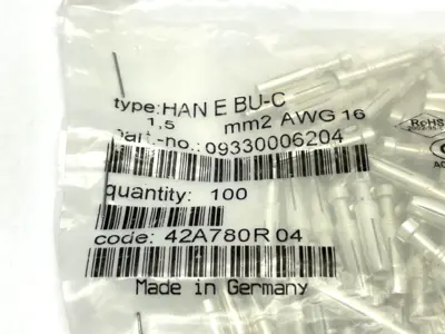 Harting Han E BU-C Crimp Contact Ag 1.5 mm²/ 16 AWG 09 33 000 6204 LOT OF 64