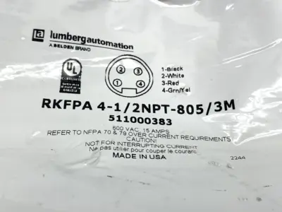 New | in-Stock Lumberg Automation RKFPA 4-1/2NPT-805/3M, 511000383 Electrical Fittings Michigan US | Maverick Industrial Sales #1502326