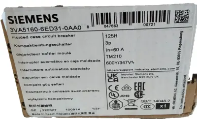 NEW SIEMENS 3VA5160-6ED31-0AA0 CIRCUIT BREAKER 125H 3P 3VA51606ED310AA0