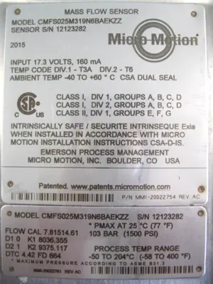 USED Micro Motion CMFS025M319N6BAEKZZ