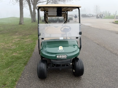 (1) 2015 E-Z-Go golf cart with a Kawasaki gas engine, includes canopy, fold-down windshield, and bal...
