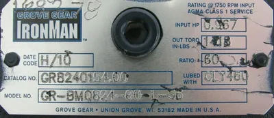 NEW GROVE GEAR GR8240154.00 GEAR REDUCER 60:1 GR-BMQ824-60-L-56 GR824015400