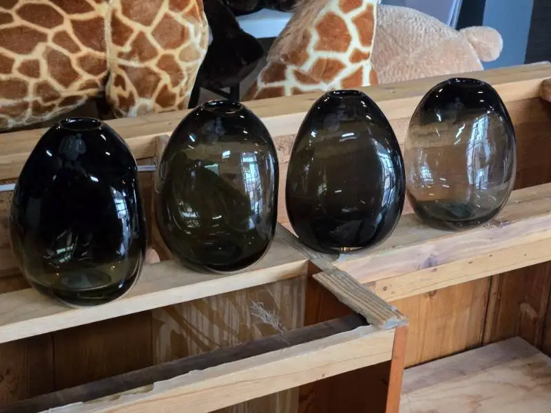 Lot of (4) Handblown Art Glass Table Vases by Holmegaard 5" x 7" (black) (rounded triangle)