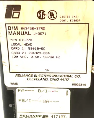 USED RELIANCE ELECTRIC 61C22B AUTOMATE LOCAL I/O HEAD 803456-37RD J-3671