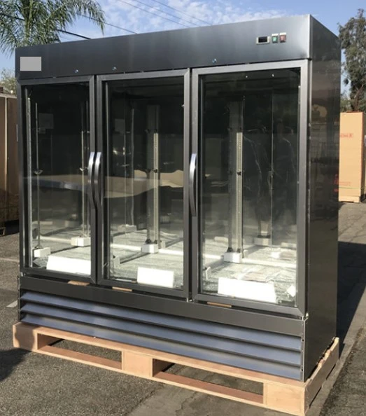 171-0121 80” Stainless Steel Self Contained Glass 3 Door Reach In Cooler