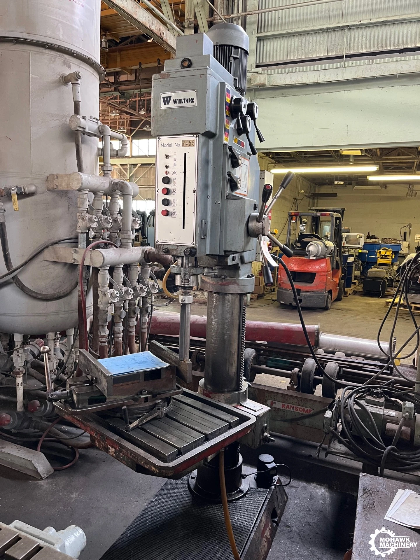 33" WILTON "2455" HEAVY-DUTY DIRECT-DRIVE DRILL PRESS w/ELECTRO-MAGNETIC CLUTCH - HEAVY-DUTY VISE - 5 MT - 5.5 HP