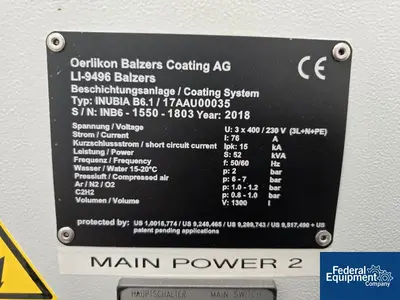 USED Oerlikon Balzers Coating AG Oerlikon Balzers Coating System, Type INUBIA B6.1