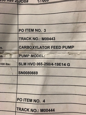 Klaus Union SLM HVO 125-065-250/4-19E14 G Carboxylator Feed Pump, New Storeroom Spare