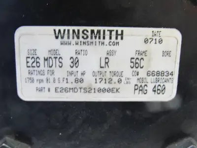 Winsmith E26MTDS21000EK MDTS 30:1 Ratio 1750RPM Input 1712 Torque Gear Reducer
