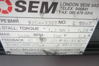 REPAIRED SEM 92C4-130T SERVO MOTOR 92C4130T
