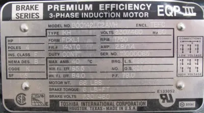 NEW TOSHIBA B00142LC2AMH BRAKE MOTOR 1HP 230/460V 105602100BQF 143TC