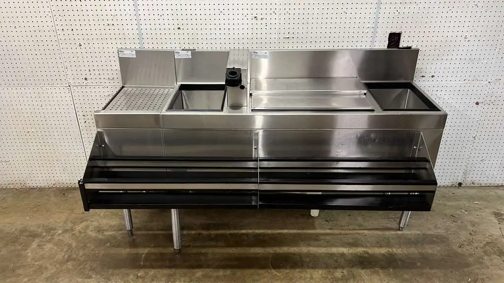 Used Glastender Used 64" Glastender Undercounter Stainless Cocktail Station with Ice Bin and Drain Board - RL Underbar Equipment Illinois US | Falcon Restaurant Supply #1373552