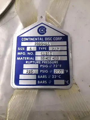 Continental Disc Corp. 65141 4″ SS/NI Rupture Disc 210PSIG 200°F  -NIB
