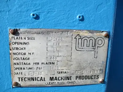70 Ton, TMP, Slab Side Hydraulic Press, 20" x 20"