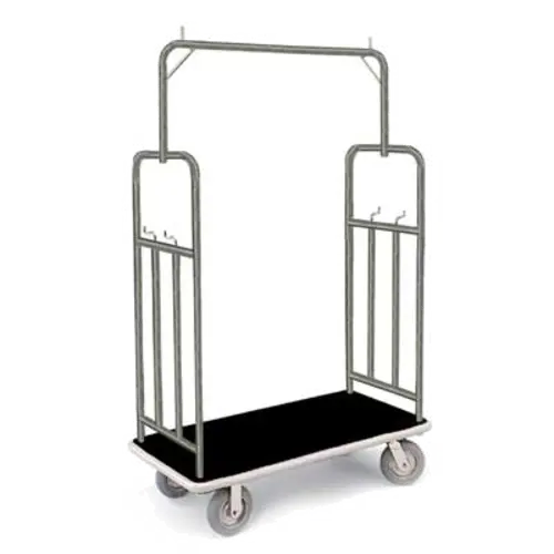 Forbes Industries Luggage Cart w/ Carpeted Deck - 46 1/2"L x 23"W x 77 1/2"H, Satin Diamond Textured Steel (2499-DT)