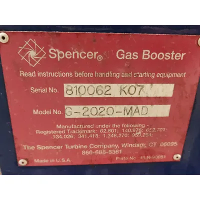 Used SPENCER TURBINE COMPANY G-2020-MAD Centrifugal Blowers West Virginia US | JM Industrial #1439511