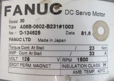 USED FANUC A06B-0602-B231 DC SERVO MOTOR A06B0602B231#1003