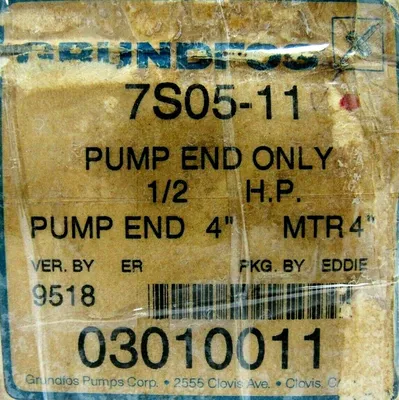 NEW GRUNDFOS 7S05-11 PUMP END ONLY 1/2HP 4" 03010011 7S0511