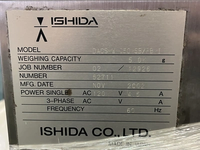 Ishida DACS-W-050-SB/PB-I Belt Checkweigher Scale