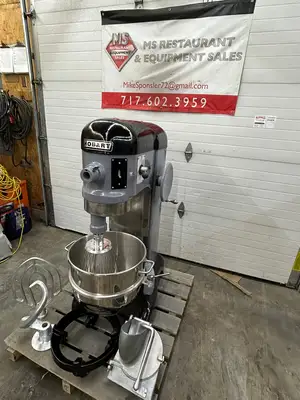 Hobart H600 60Qt Mixer w/ Wire Whip, Flat Beater, Dough Hook, Bowl & Bowl Truck