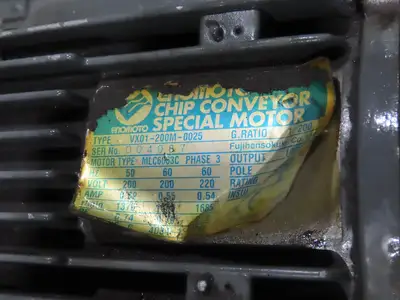 Enomoto Hinge Belt CNC Chip Conveyor 15"x 88" Infeed 46" Discharge 220V 3PH