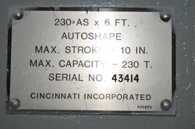 CINCINNATI 230ASX6FT Brakes - Hyd. & Mech., Hydraulic Brakes | Gulf Coast Machinery (7)
