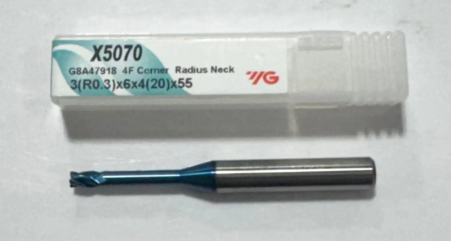 YG 3mm Carbide End Mill 4 Flute Necked 0.3mm Radius Blue Coated