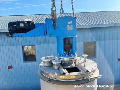 Used Fulton 1,500 Gallon Jacketed Tank – 304 SS, 150 PSI Jacket, 20 HP Falk Mixer, Flanged Outlet