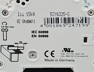 Siemens 5SY63 MCB D25 Circuit Breaker. 4C-19