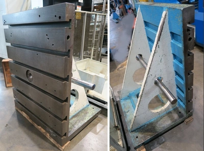 Lot of tables, angle plates and SK 50 toolholders, PRICE FOR LOT