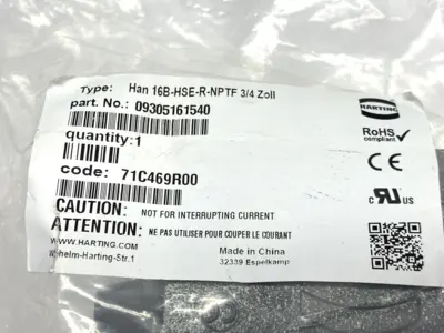 New | in-Stock HARTING 09305161540, Han 16B-HSE-R-NPTF 3/4 Zoll Connector Accessories Michigan US | Maverick Industrial Sales #1487586