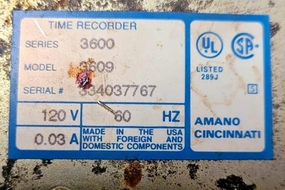 Lot of 4 Pcs AMANO 3609 SERIES 3500/3600 VINTAGE TIME CLOCK Recorder Punch
