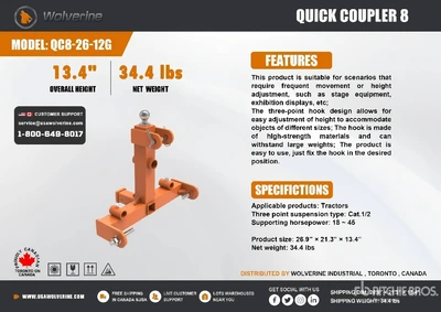 Used WOLVERINE QC8-26-12G QUICK COUPLER 8, Hitches Michigan US | Miedema Asset Management Group #1579563