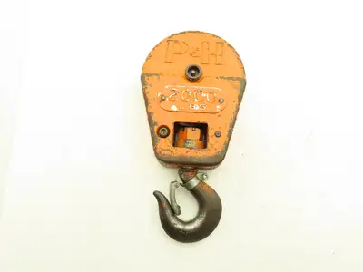 P&H Cleveland Tramrail 1 Ton Single Sheave Crane Hoist Swivel Hook Block 2000 Lb