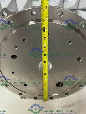 USED BUCHIGLASUTER 14" DIAMETER STAINLESS STEEL VESSEL CAP W/ MULTIPLE PORTS 150 PSI @ 250°C