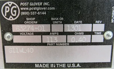 NEW POST GLOVER G11WL40 GRID RESISTOR 113A 0.40 OHMS 63274-01