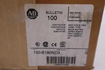 ALLEN BRADLEY 100-B180ND3 SER. B 110/120V 180A NEW IN BOX STOCK H100