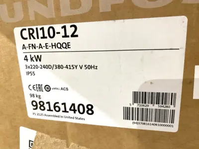 CRI 10-12 A-FN-A-E-HQQE | Grundfos  Vertical, Multistage Centrifugal Pump 98161408 - New