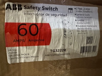 GE TG3222R 3 Wire 2 Pole Fusible Type TG General-Duty Safety Switch 240 Volt 60 Amp NEMA 3R