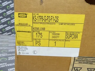 Hubbell KS-17P8-G-P2-F1-QS Kemlux Industrial Lamp Ballast Tank New NIB