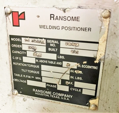 USED 1996 RANSOME WELDING POSITIONERS 6-7 H-AIR/ACE