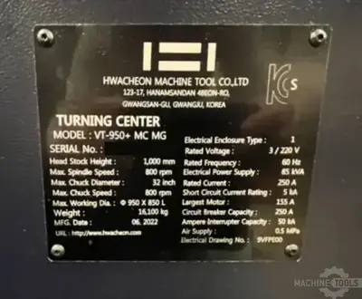 USED 2022 HWACHEON VT 950 MG/MC