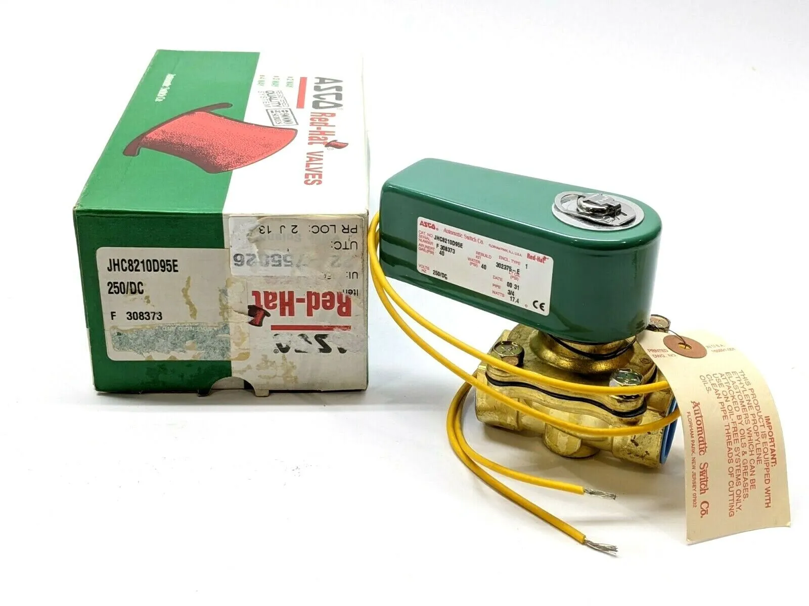 JHC8210D95E | Asco  Solenoid Valve 3/4" Pipe 250/DC Red-Hat - New Other